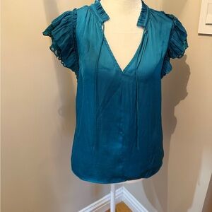 Current Air Teal Blouse with Ruffled Sleeves